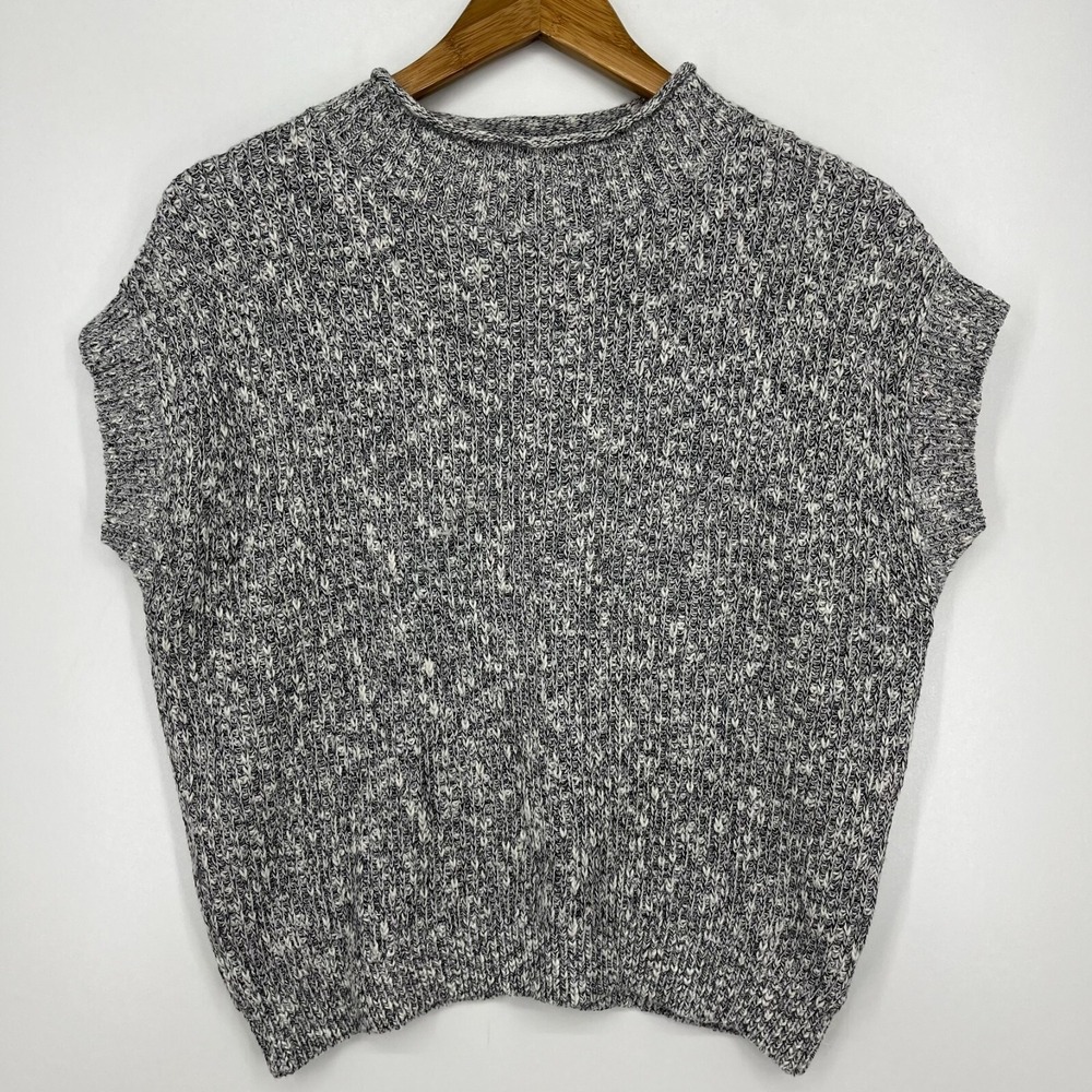 Anthropologie Field Flower Marled Knit Sweater Vest Black White Mock Neck Small
